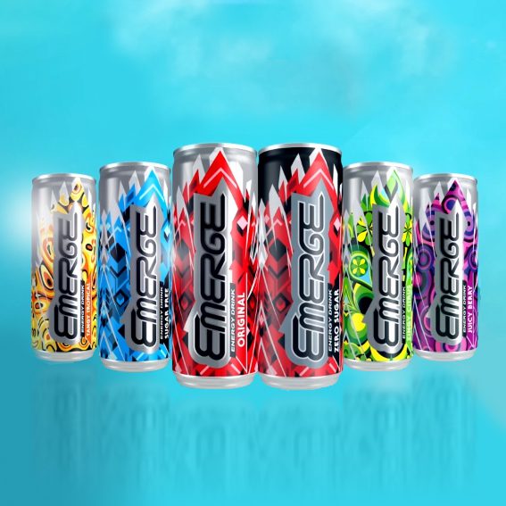 Emerge Energy cans in a row